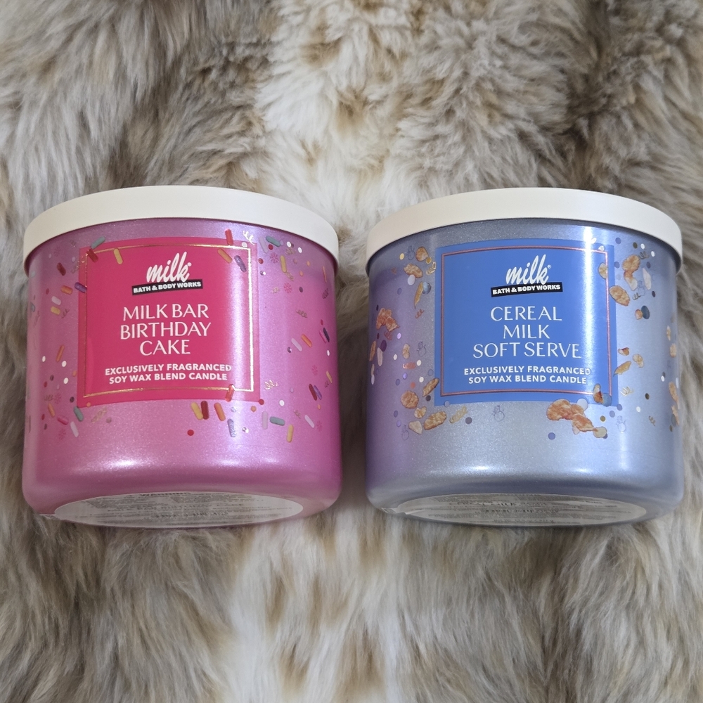 Bath and Body Works MILK BAR Bundle of 2 Candles 3 Wick NEW! ♡♡